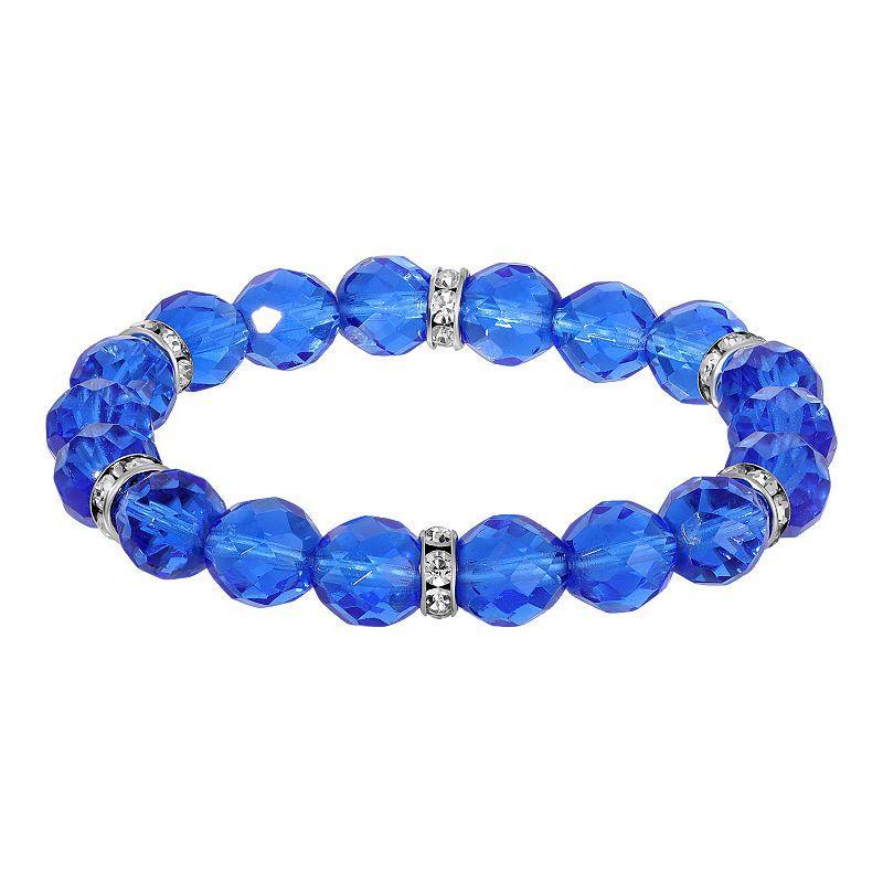 1928 Silver Tone Crystal Bead Stretch Bracelet, Womens, Blue Product Image