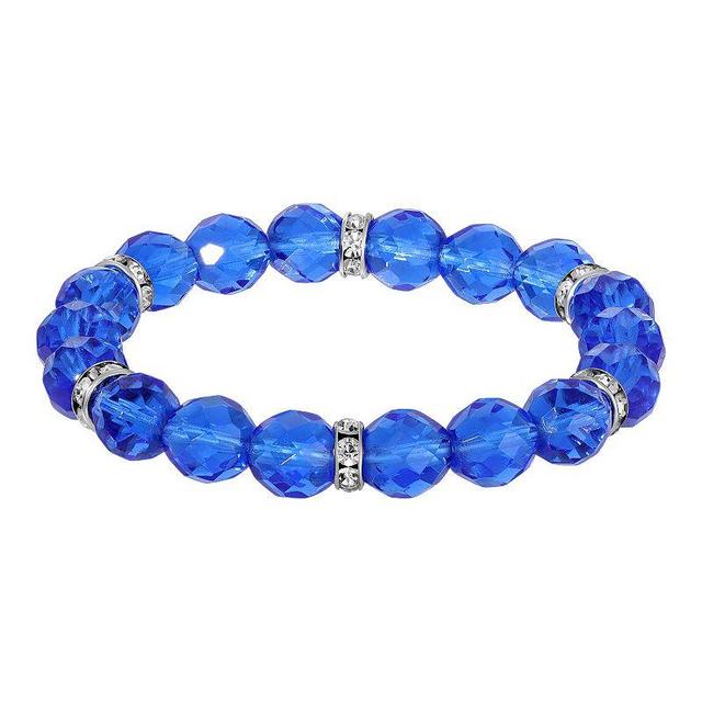 1928 Silver Tone Crystal Bead Stretch Bracelet, Womens, Blue Product Image