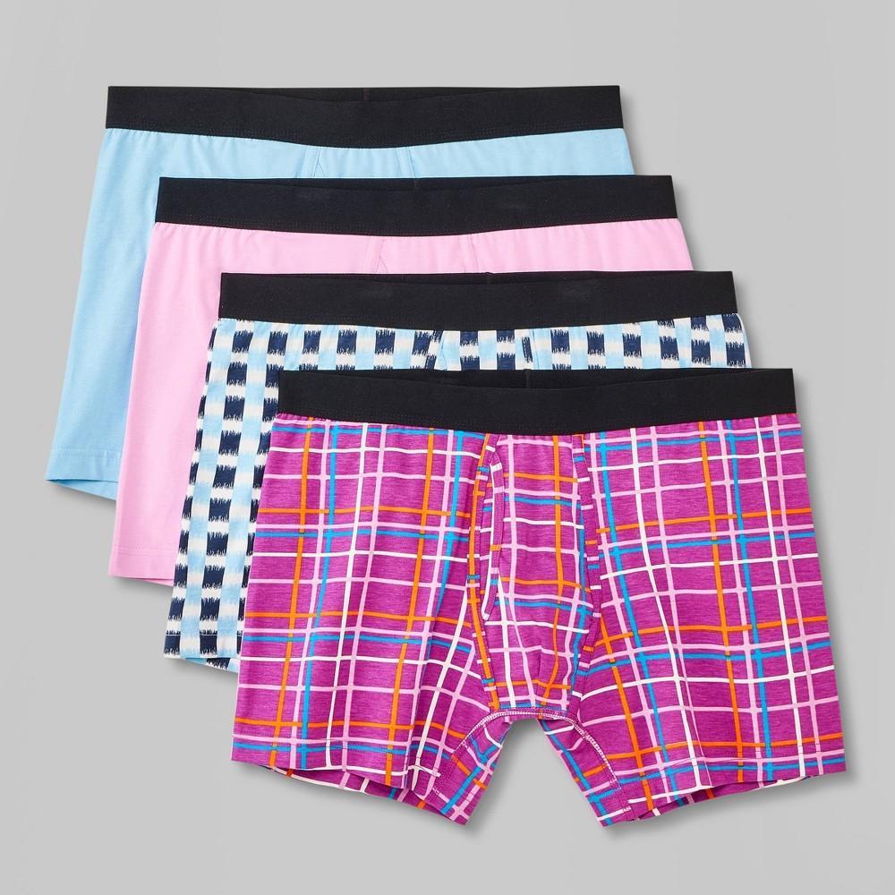 Mens Plaid/Solid Boxer Briefs 4pk - Original Use Blue/Pink/White Product Image