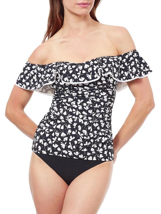 Womens Floral Off-The-Shoulder Tankini Top Product Image