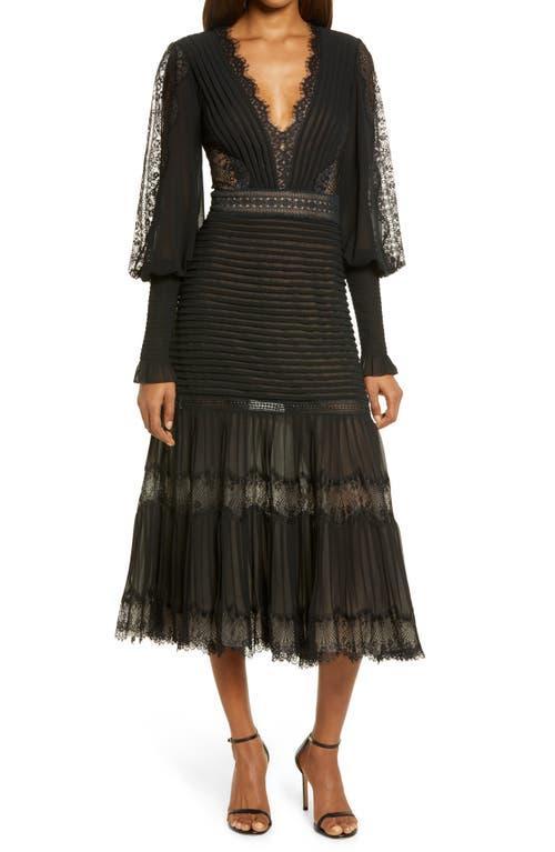 Tadashi Shoji Lace Pintuck Long Sleeve Midi Cocktail Dress Product Image