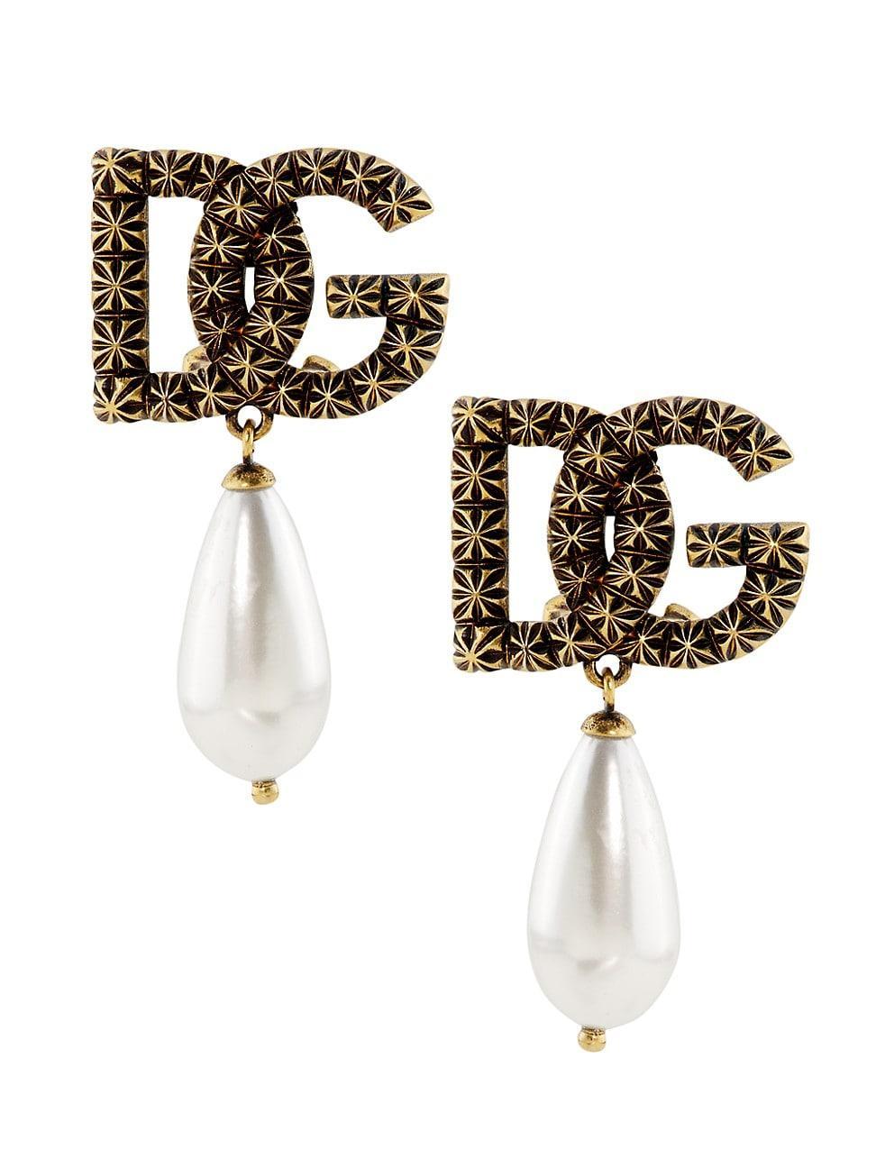 Womens Goldtone & Imitation Pearl Monogram Drop Earrings Product Image