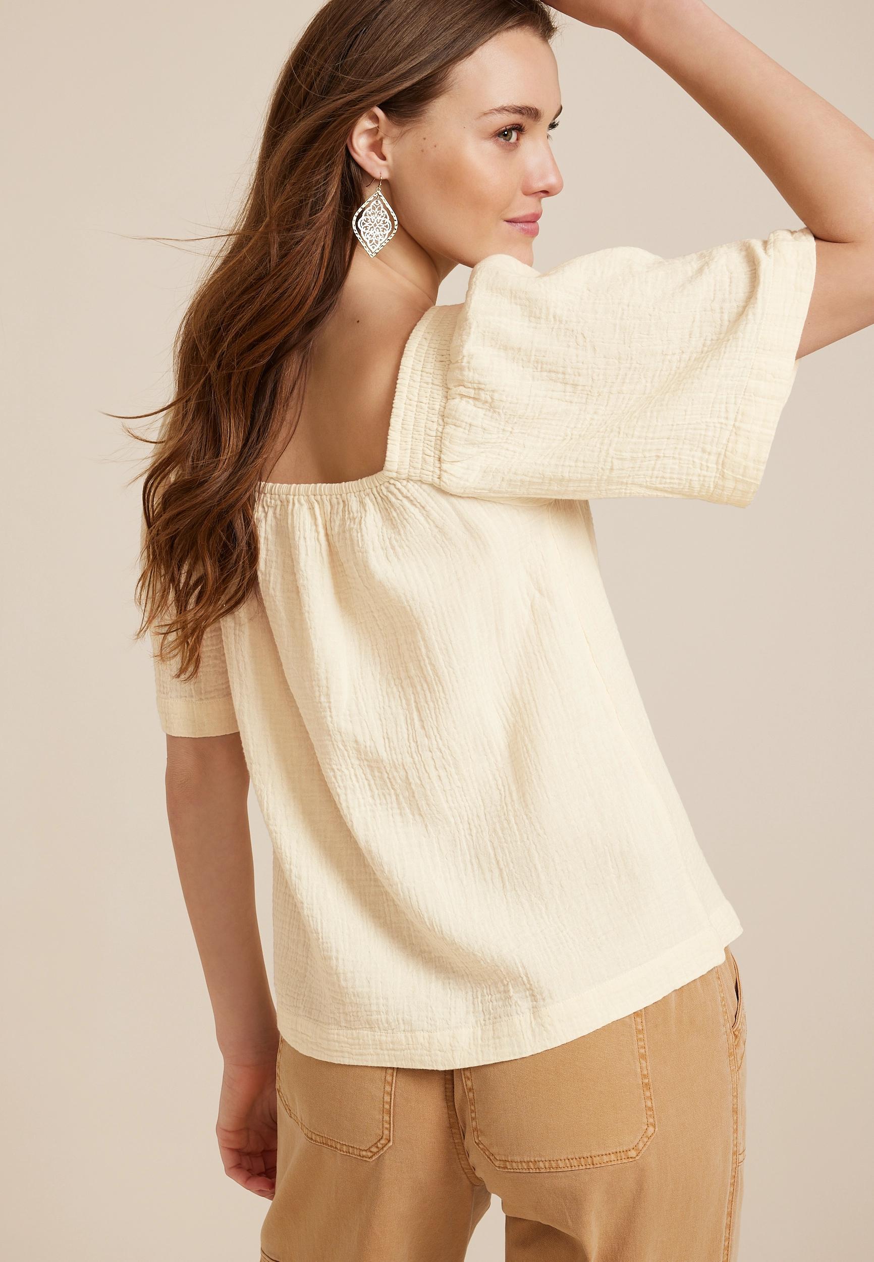 Double Cloth Bell Sleeve Blouse Product Image