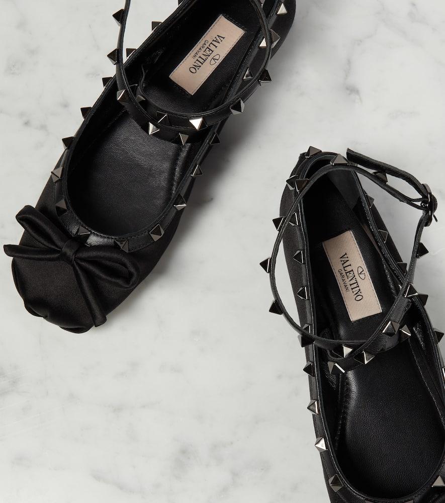 Rockstud Satin Ballerina Flats In Black Product Image