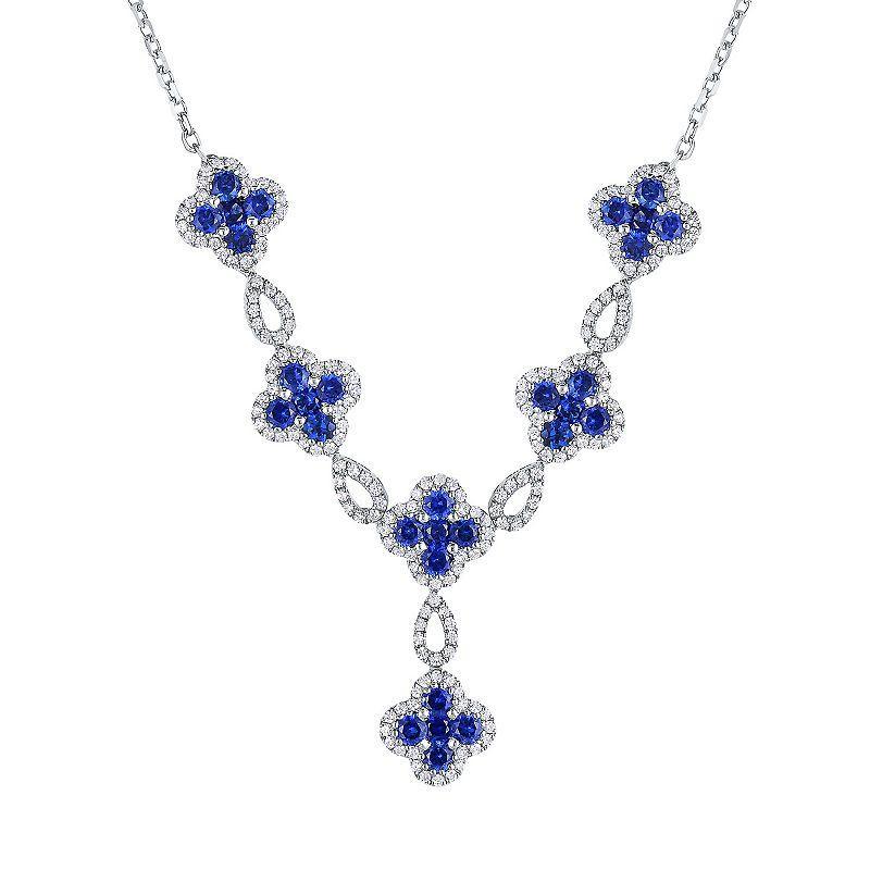 Sterling Silver Lab-Created Blue Sapphire & Lab-Created White Sapphire Flower Y Necklace, Womens Product Image