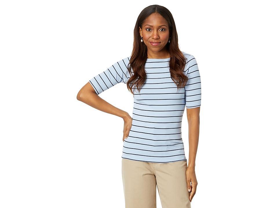 NIC+ZOE Wide Stripe Rib Knit Boatneck Tee (Indigo Multi) Women's Clothing Product Image