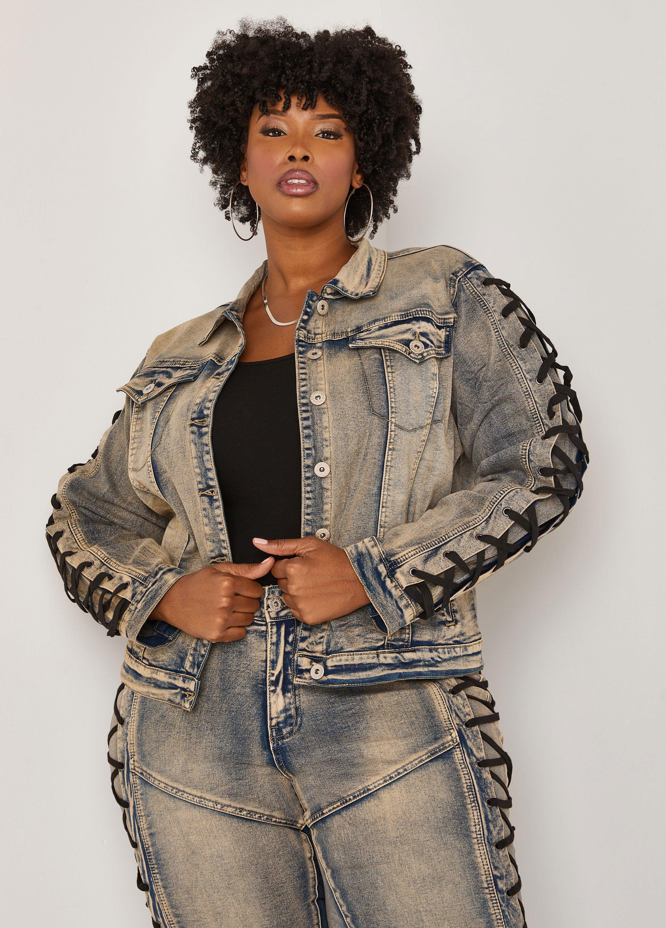 Lace Up Denim Detailed Jacket Product Image