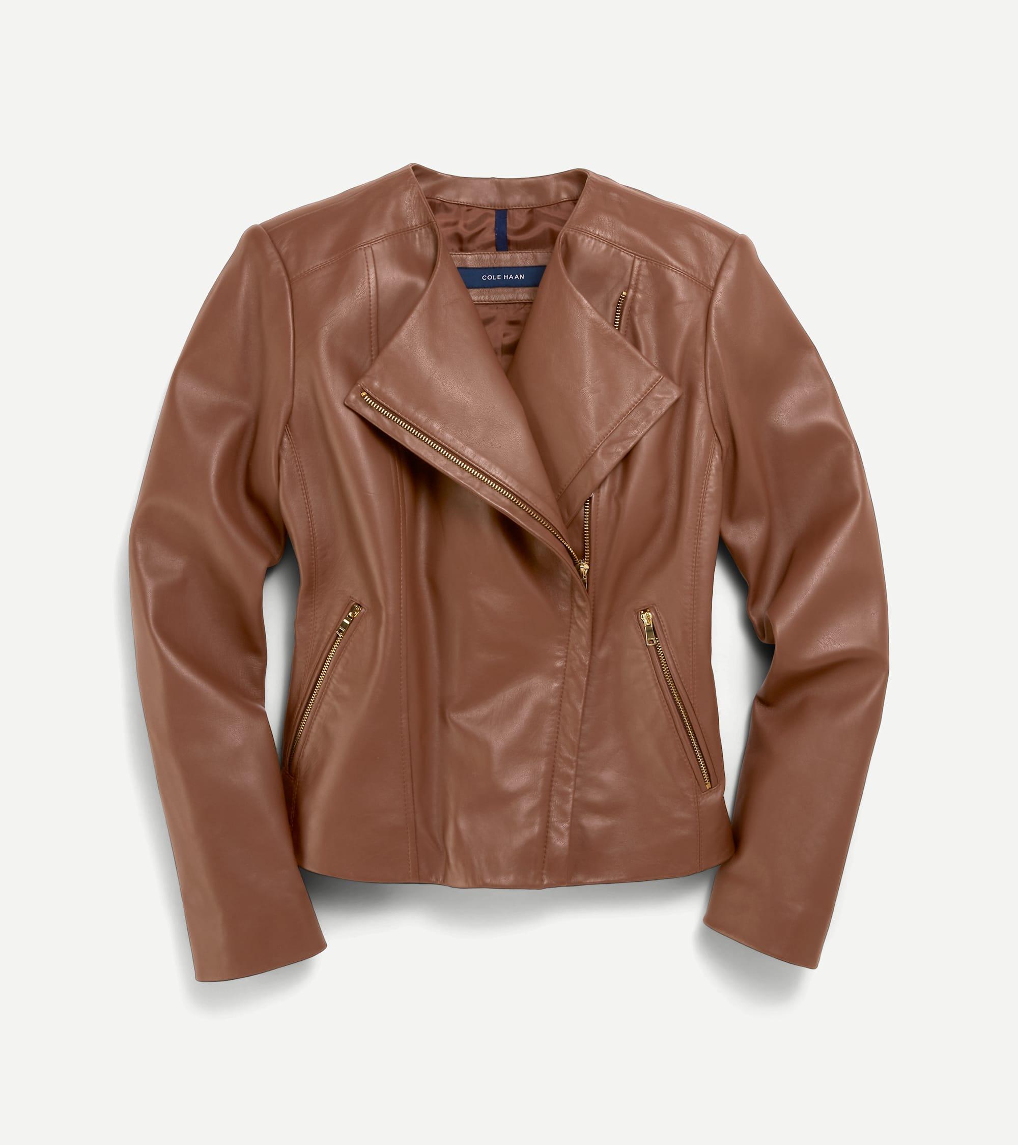 Cole Haan Asymmetrical Leather Jacket Women's Jacket Product Image