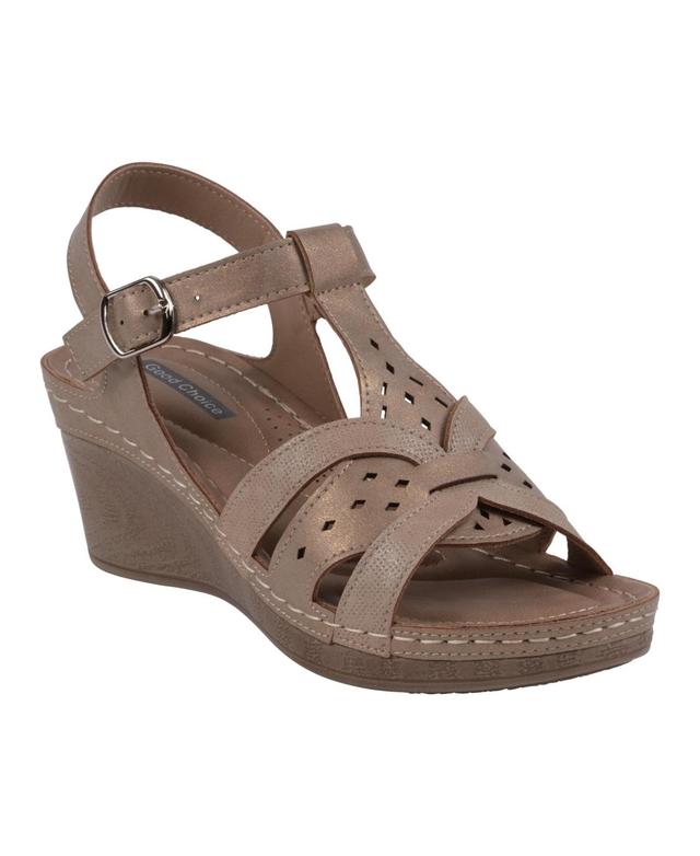 Gc Shoes Womens Darry Perforated T-Strap Slingback Wedge Sandals Product Image