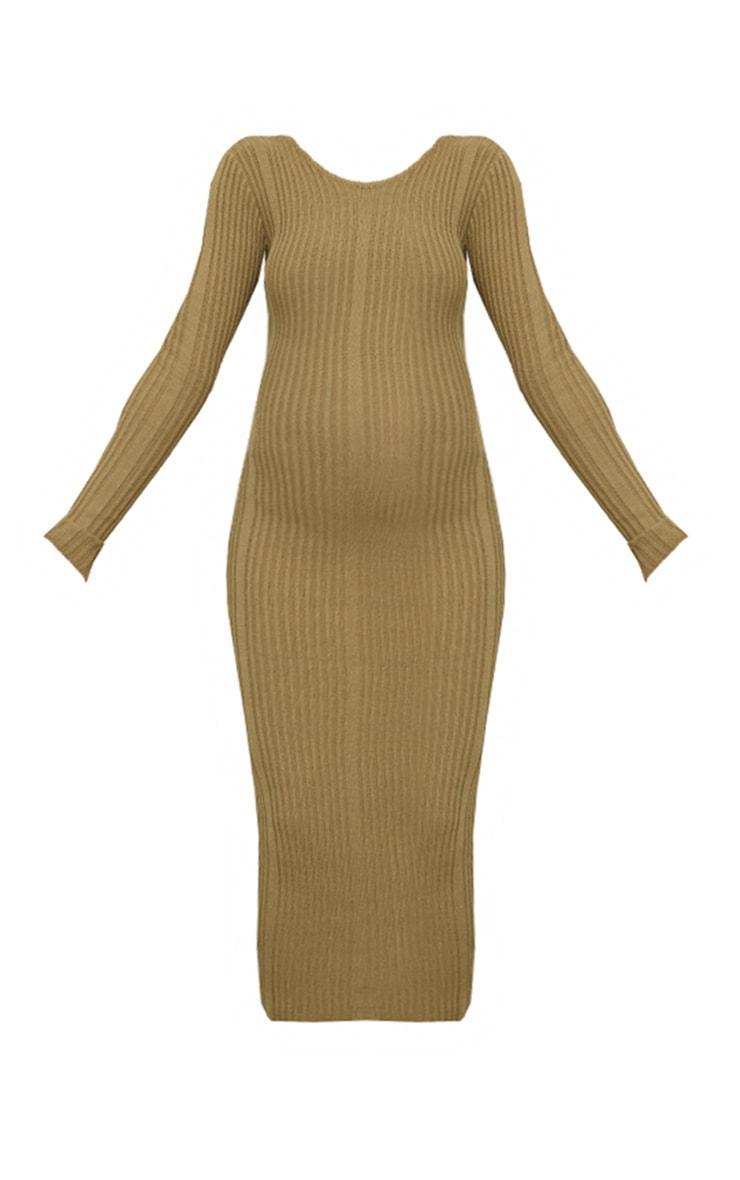 Maternity Khaki Knitted Midaxi Tie Back Bodycon Dress Product Image