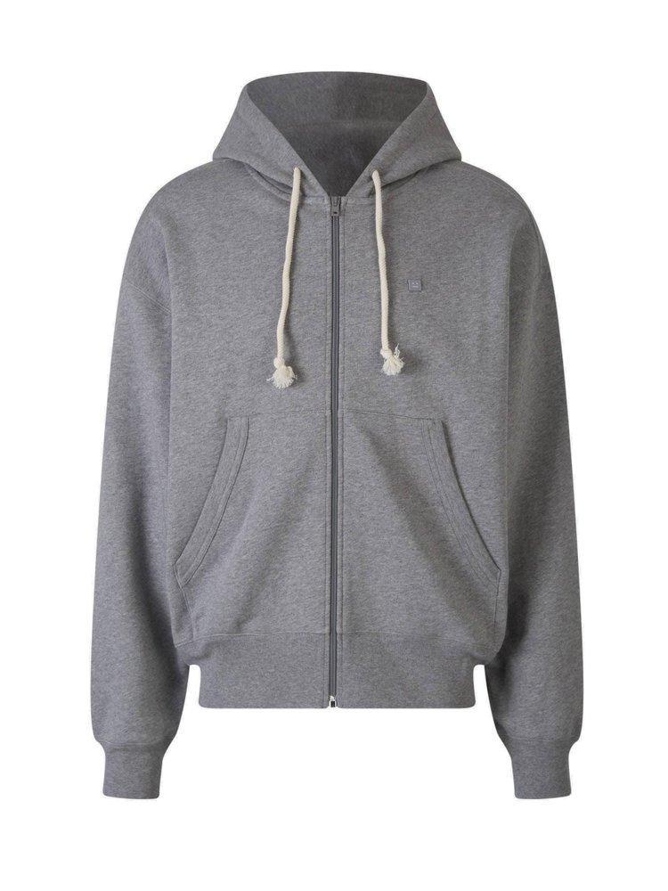 Face Logo Patch Zipped Hoodie In Grey Product Image