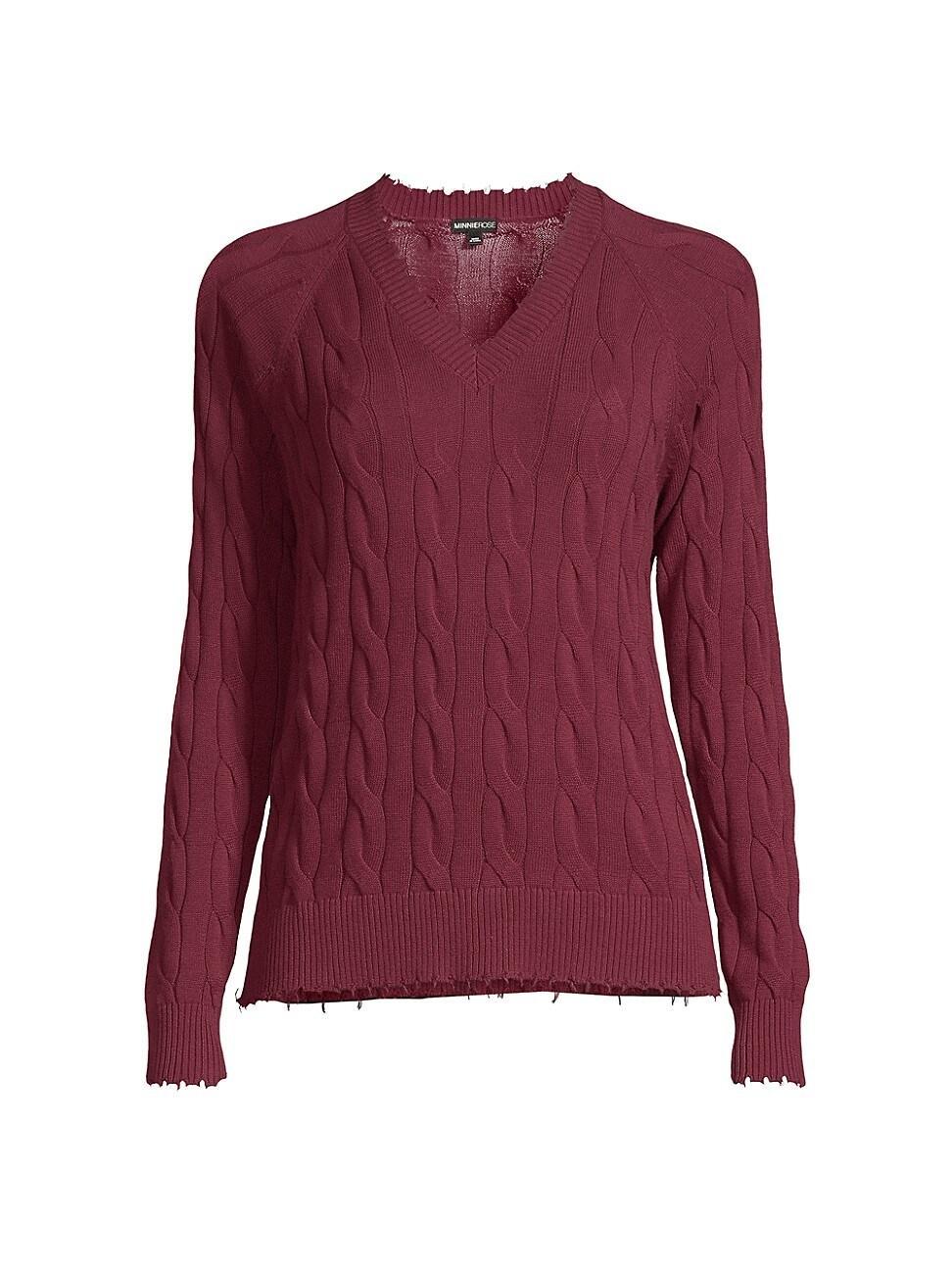 Womens Frayed Cable-Knit Sweater Product Image