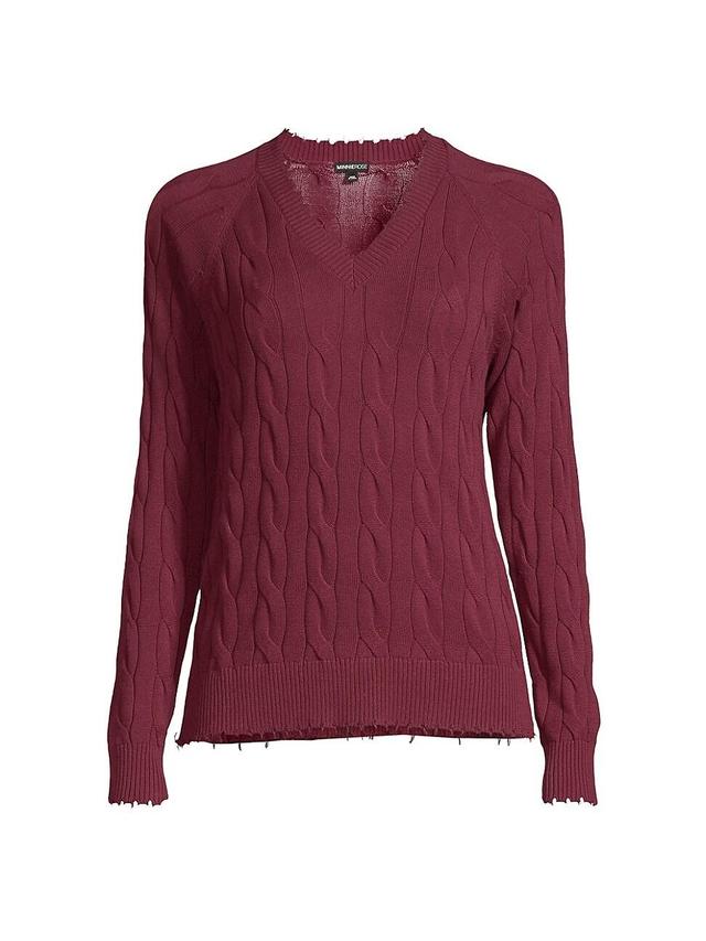 Womens Frayed Cable-Knit Sweater Product Image