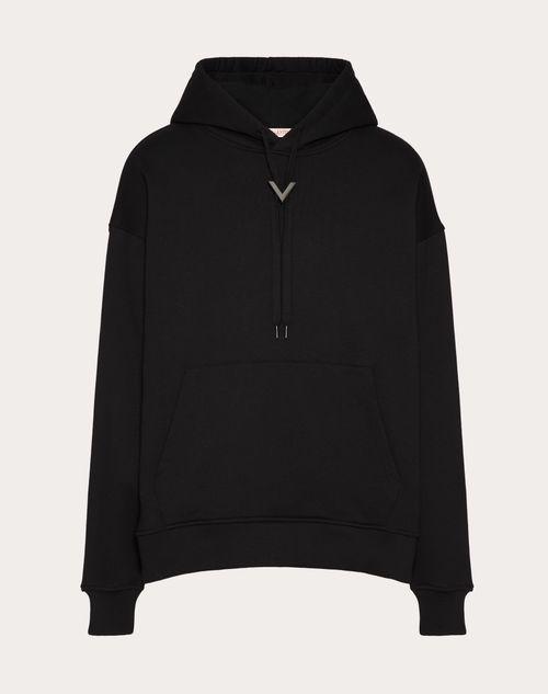 COTTON HOODED SWEATSHIRT WITH METALLIC V DETAIL Product Image