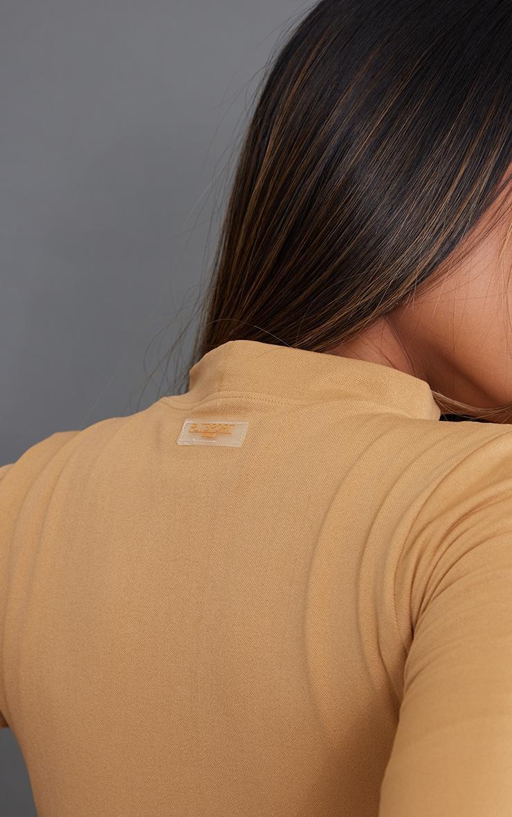 Tan Sport Seamless Dipped Front Long Sleeve Crop Top Product Image