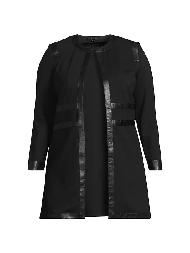 Plus Faux-Leather Trim Long-Sleeve Jacket Product Image