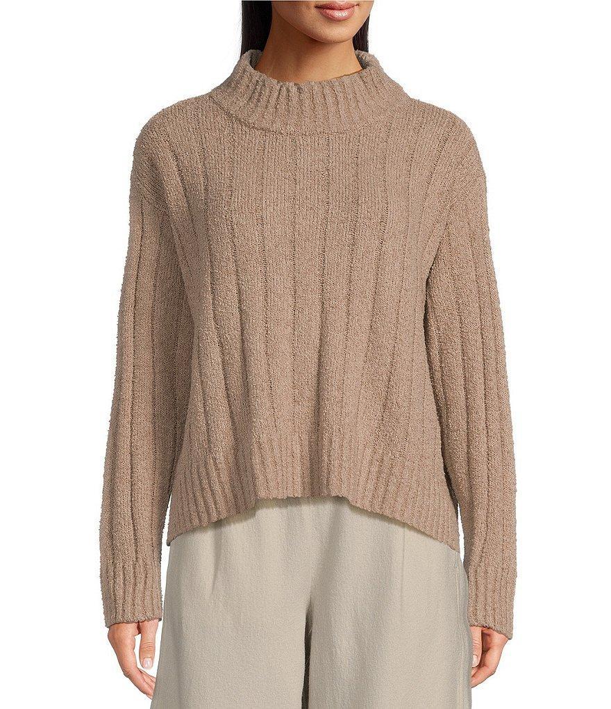 Eileen Fisher Cotton Fluff Ribbed Turtleneck Long Sleeve Cropped Boxy Sweater product image