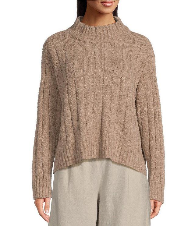 Eileen Fisher Cotton Fluff Ribbed Turtleneck Long Sleeve Cropped Boxy Sweater Product Image