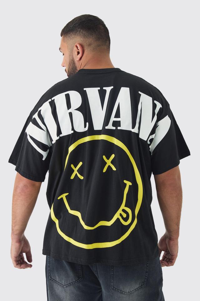 Plus Oversized Nirvana Over Seams License Print T-Shirt | boohooMAN USA Product Image