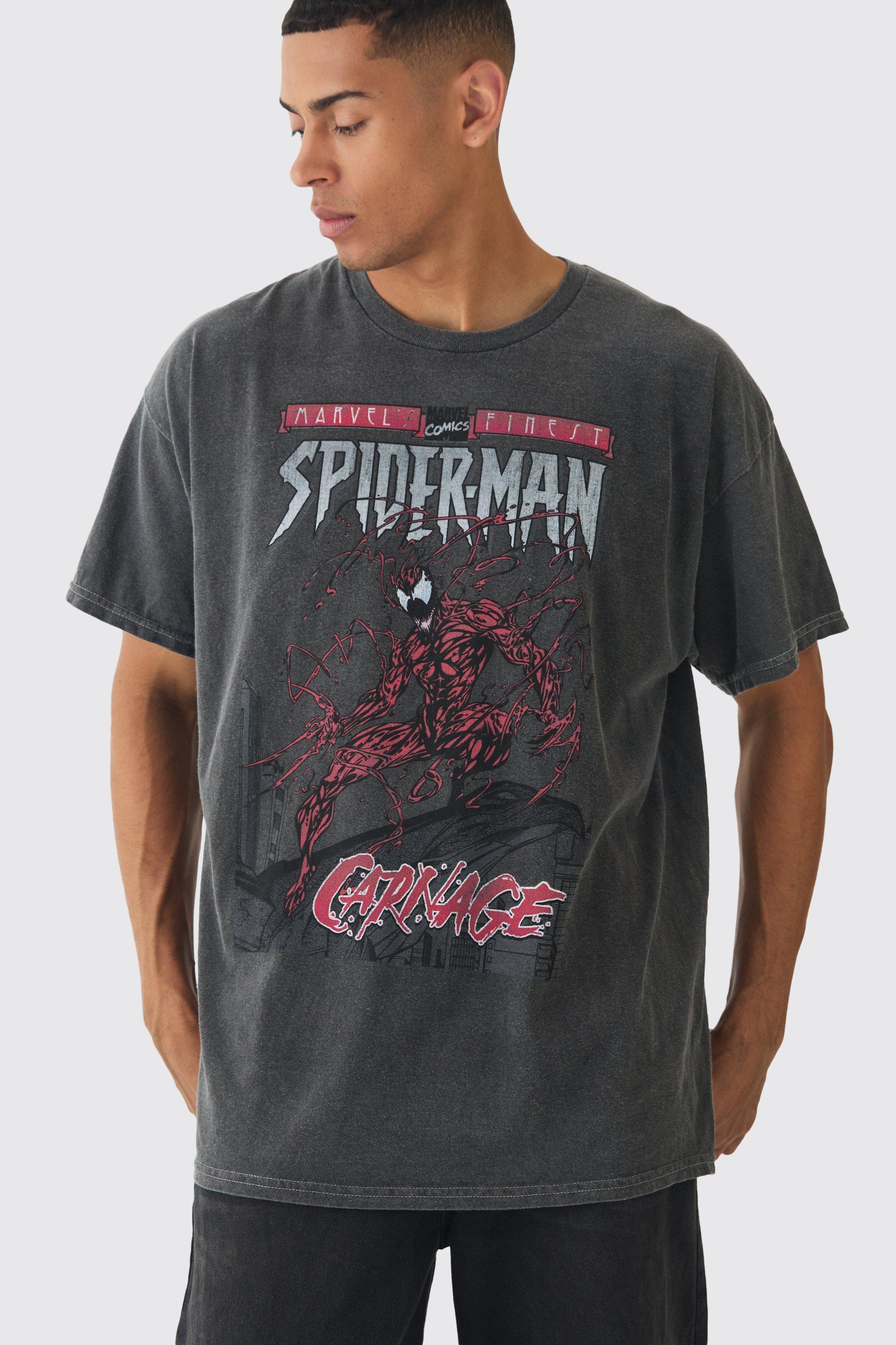 Mens Grey Oversized Spiderman Marvel Wash License Print T-Shirt, Grey Product Image