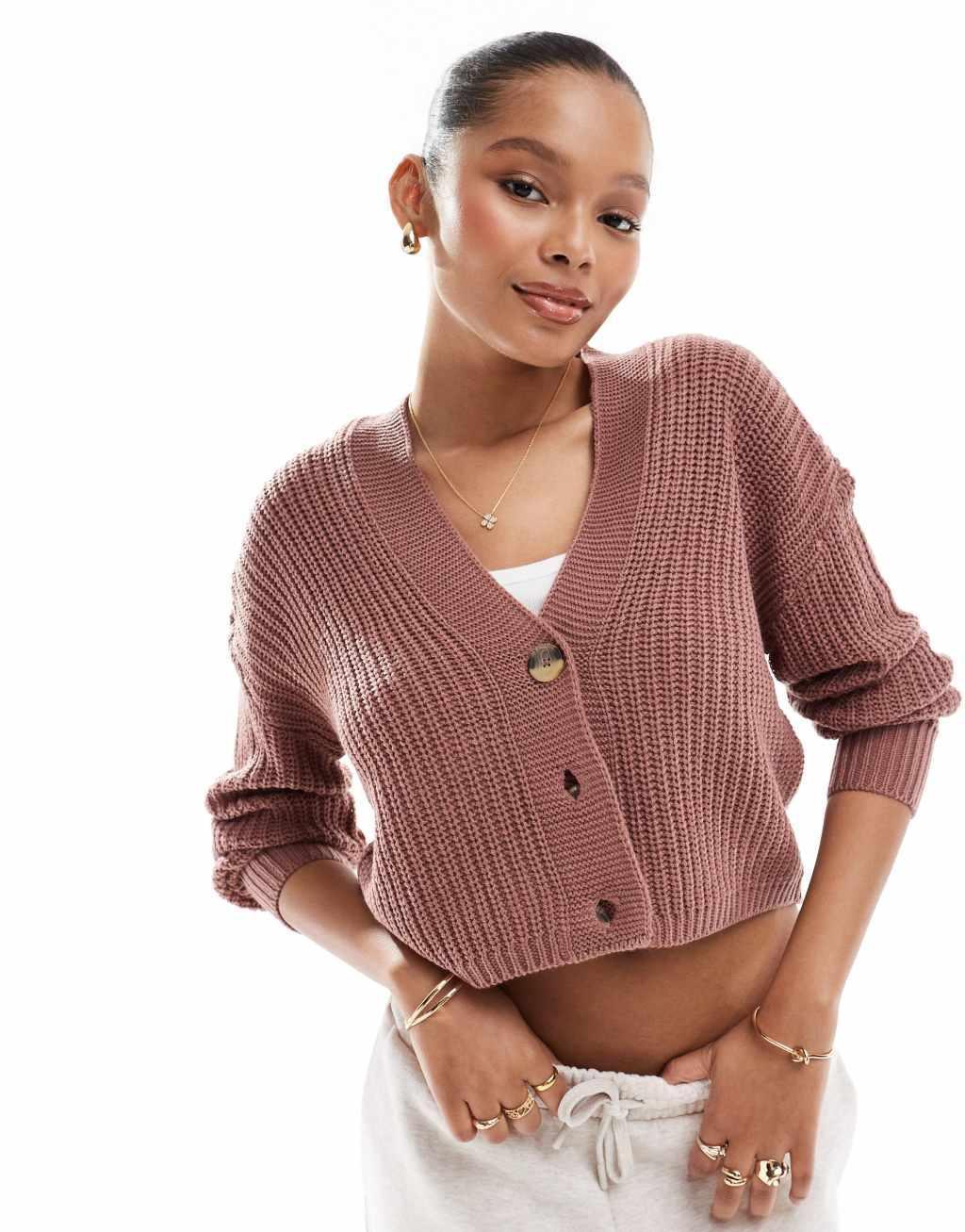 ONLY knit cardigan in dark pink Product Image