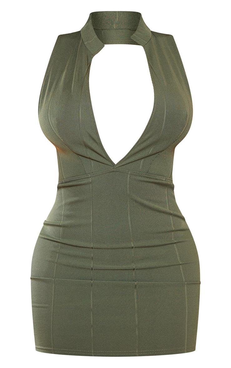 Shape Dark Olive Bandage Backless Plunge Bodycon Dress Product Image