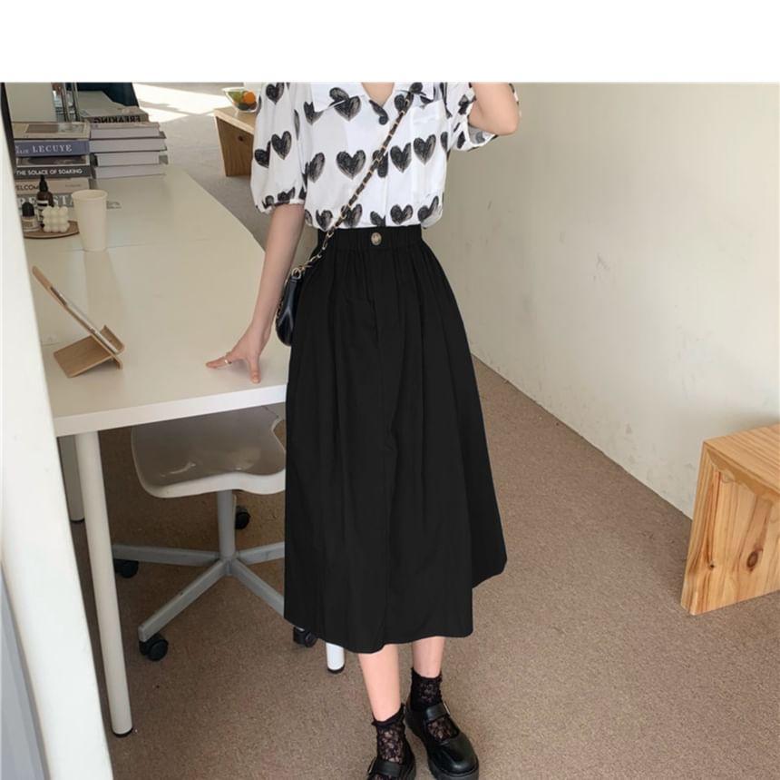 High Rise Plain Midi A-Line Skirt Product Image