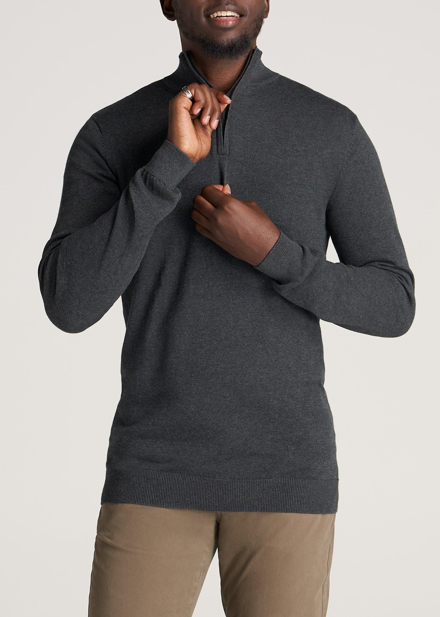 Everyday Quarter-Zip Tall Men's Sweater in Charcoal Mix Male Product Image