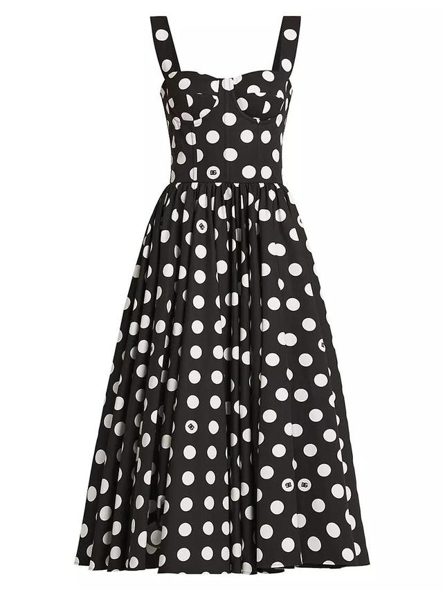 Polka Dot Poplin A-Line Midi-Dress Product Image