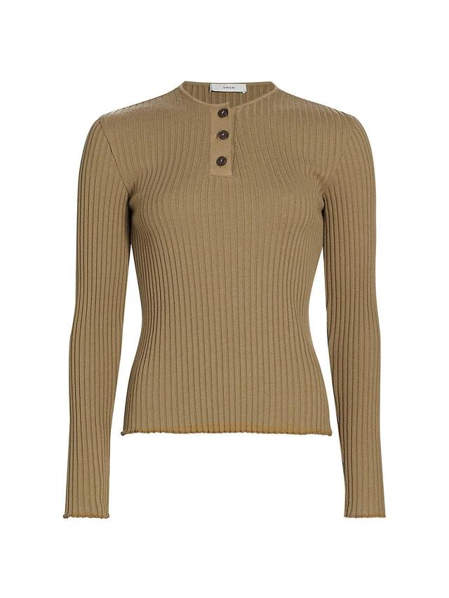 Vince Cotton Blend Rib Henley Sweater Product Image