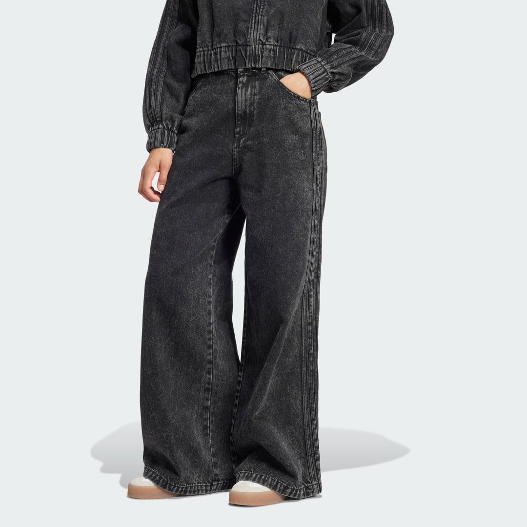 adidas Premium Essentials Wide Leg Denim Pants Black 36 Womens Product Image