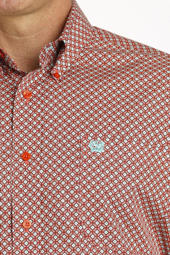 Cinch® Men's S/S Red Geo Print Button Shirt Product Image