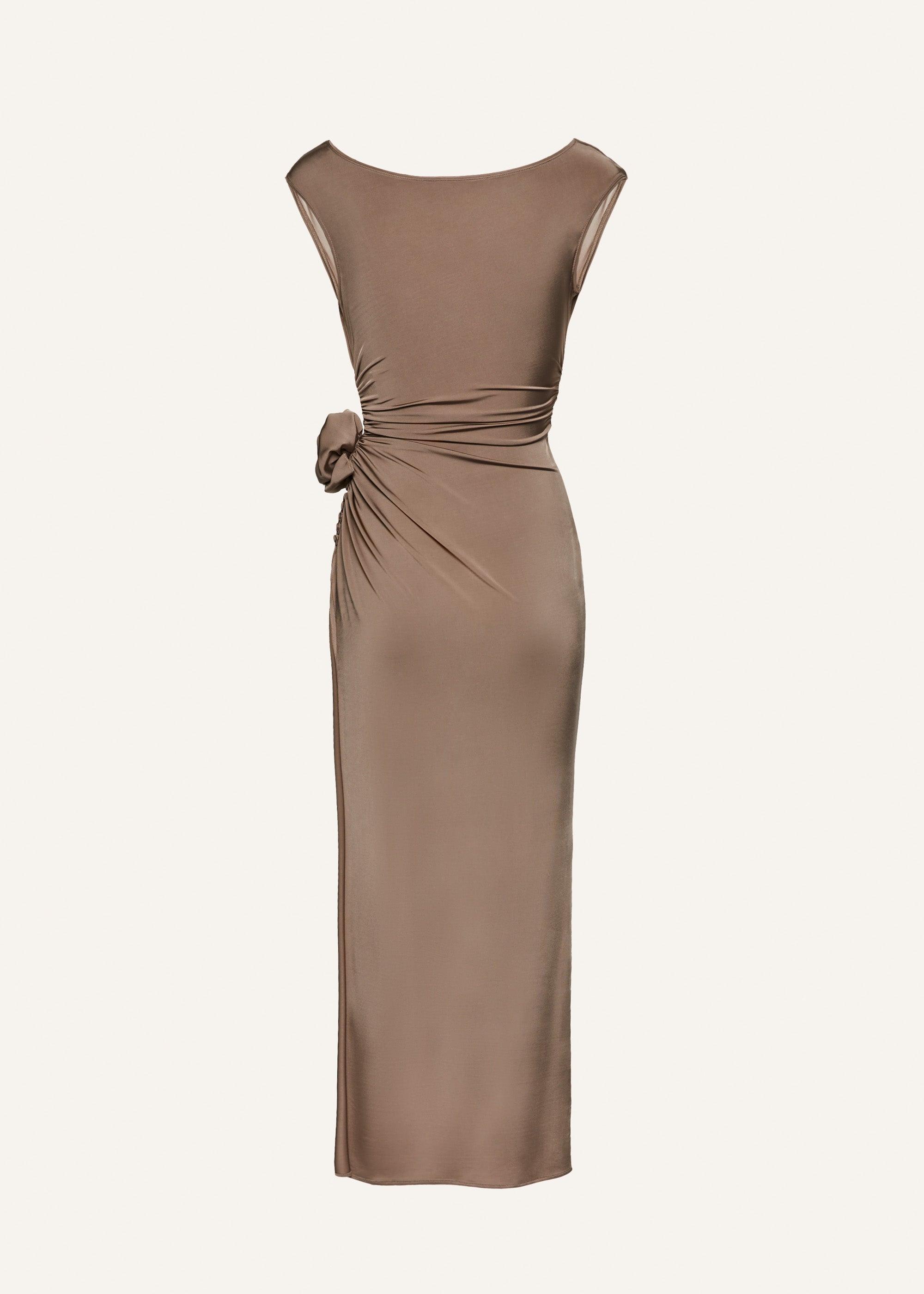 Cowl neck jersey midi dress in beige Product Image