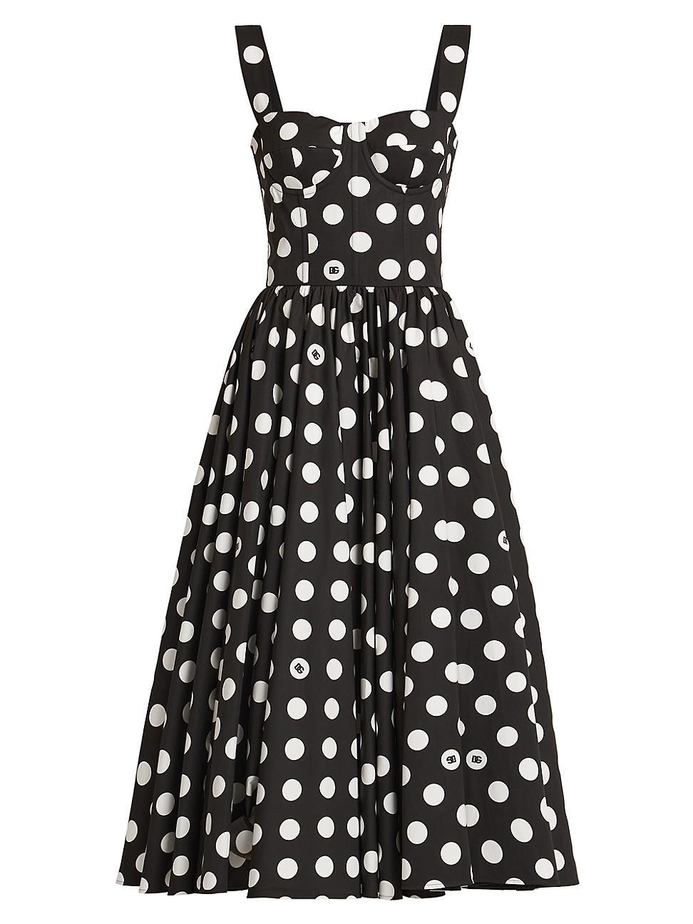 Womens Polka Dot Poplin A-Line Midi-Dress Product Image