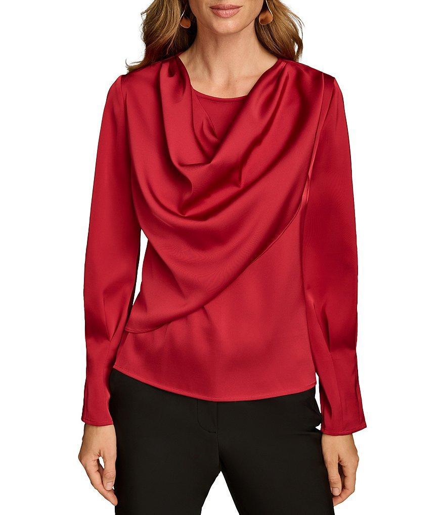 Donna Karan Draped Cowl Neck Long Sleeve Top Product Image