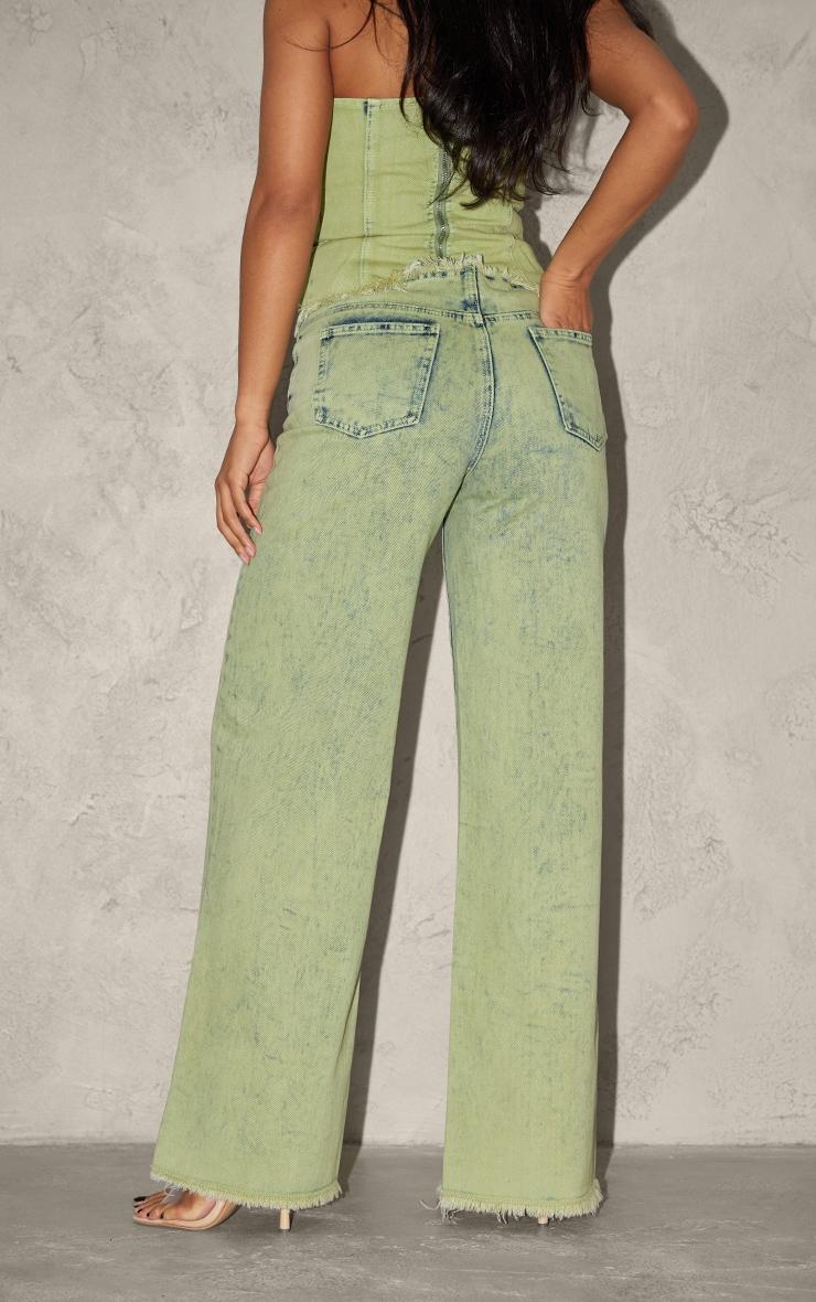 Green Tint Acid Wash Raw Hem Wide Leg Jeans Product Image