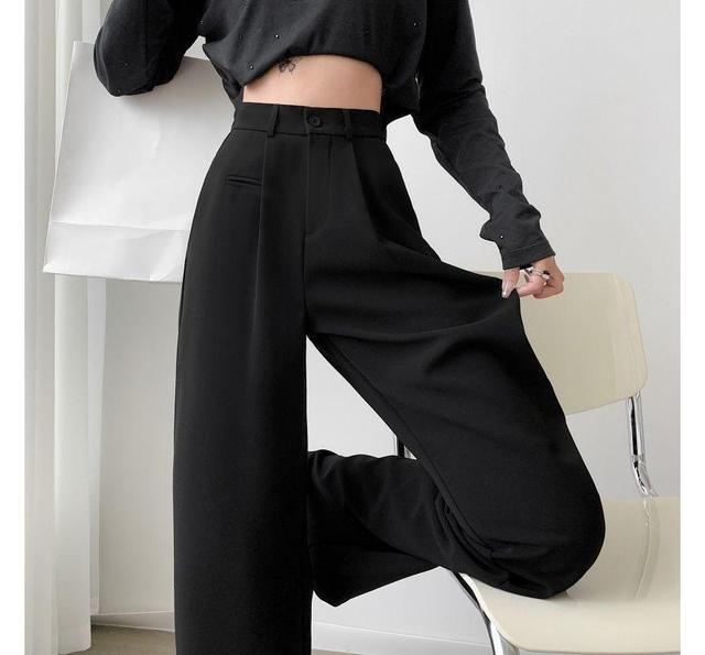 High Rise Plain Wide Leg Dress Pants (Various Designs) Product Image