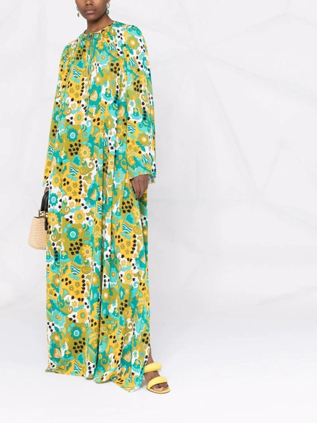 DOLCE & GABBANA Floral-print Floor-length Dress In Green Product Image