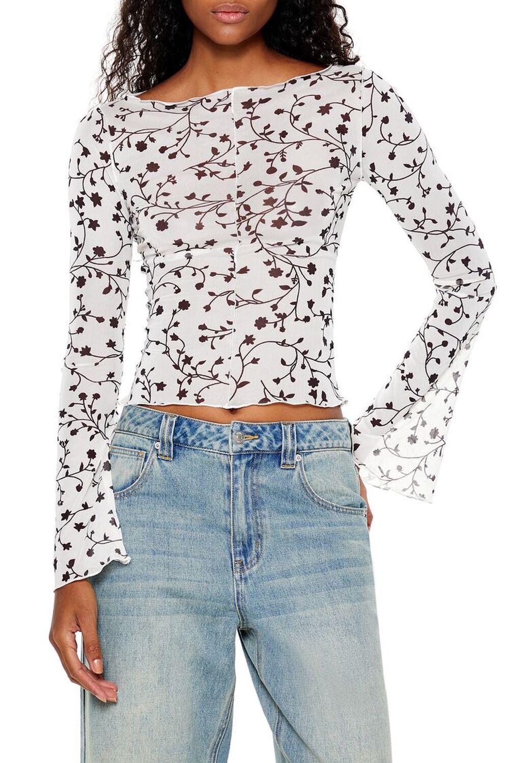 Floral Print Bell-Sleeve Crop Top | Forever 21 Product Image