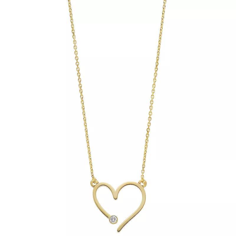 14k Gold Diamond Accent Open Heart Link Necklace, Womens Yellow Product Image