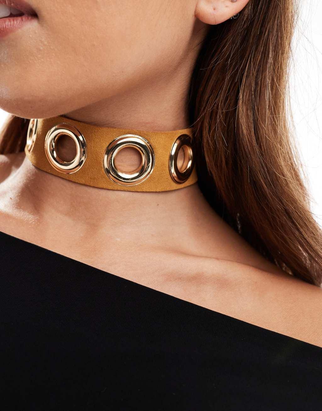 ASOS DESIGN choker with faux suede and eyelet design Product Image