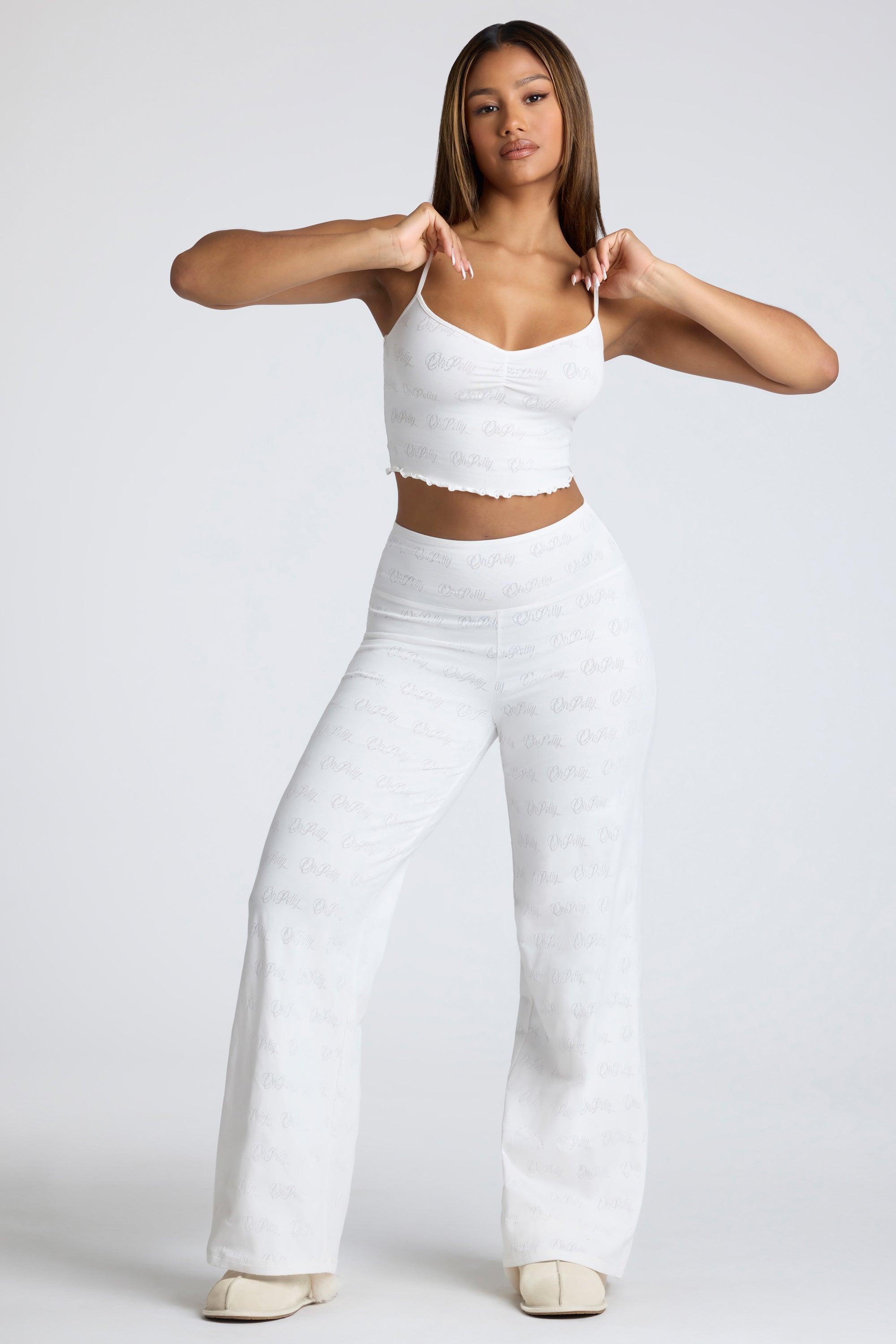 Tall Mid Rise Straight Leg Pointelle Trousers in White product image