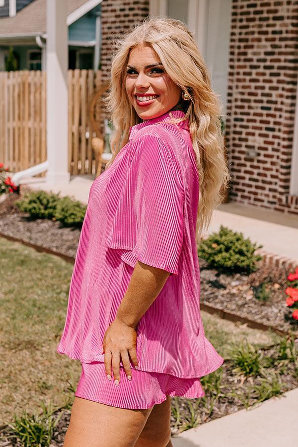 Tour The Town Pleated Top In Pink Curves Product Image