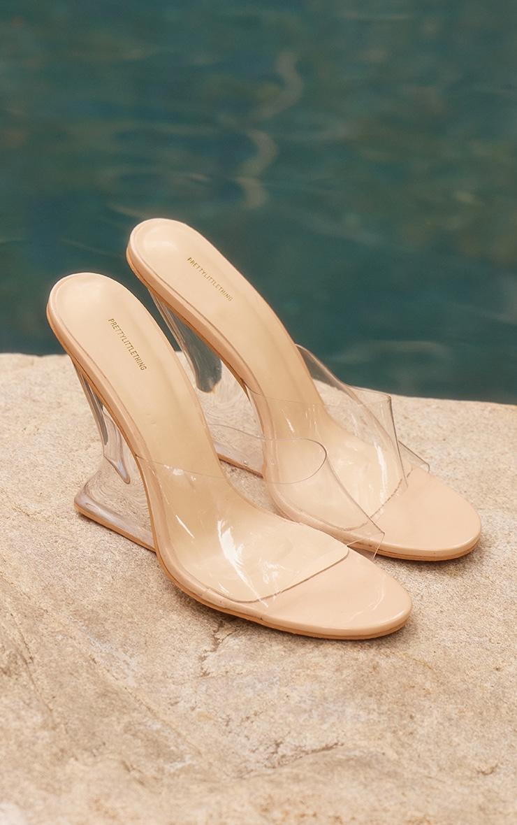 Clear PU Round Toe Perspex Strap Heeled Wedges Product Image