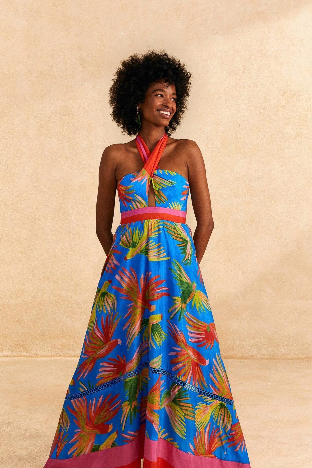 Blue Painted Birds Maxi Dress Product Image