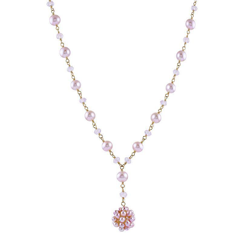 Jewelmak 14k Gold Pink Freshwater Cultured Pearl & Rose Quartz Bead Y Necklace, Womens Product Image