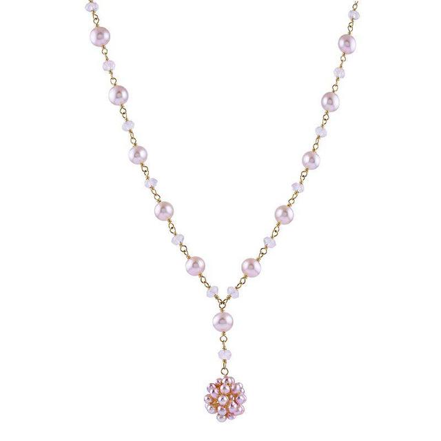 Jewelmak 14k Gold Pink Freshwater Cultured Pearl & Rose Quartz Bead Y Necklace, Womens Product Image