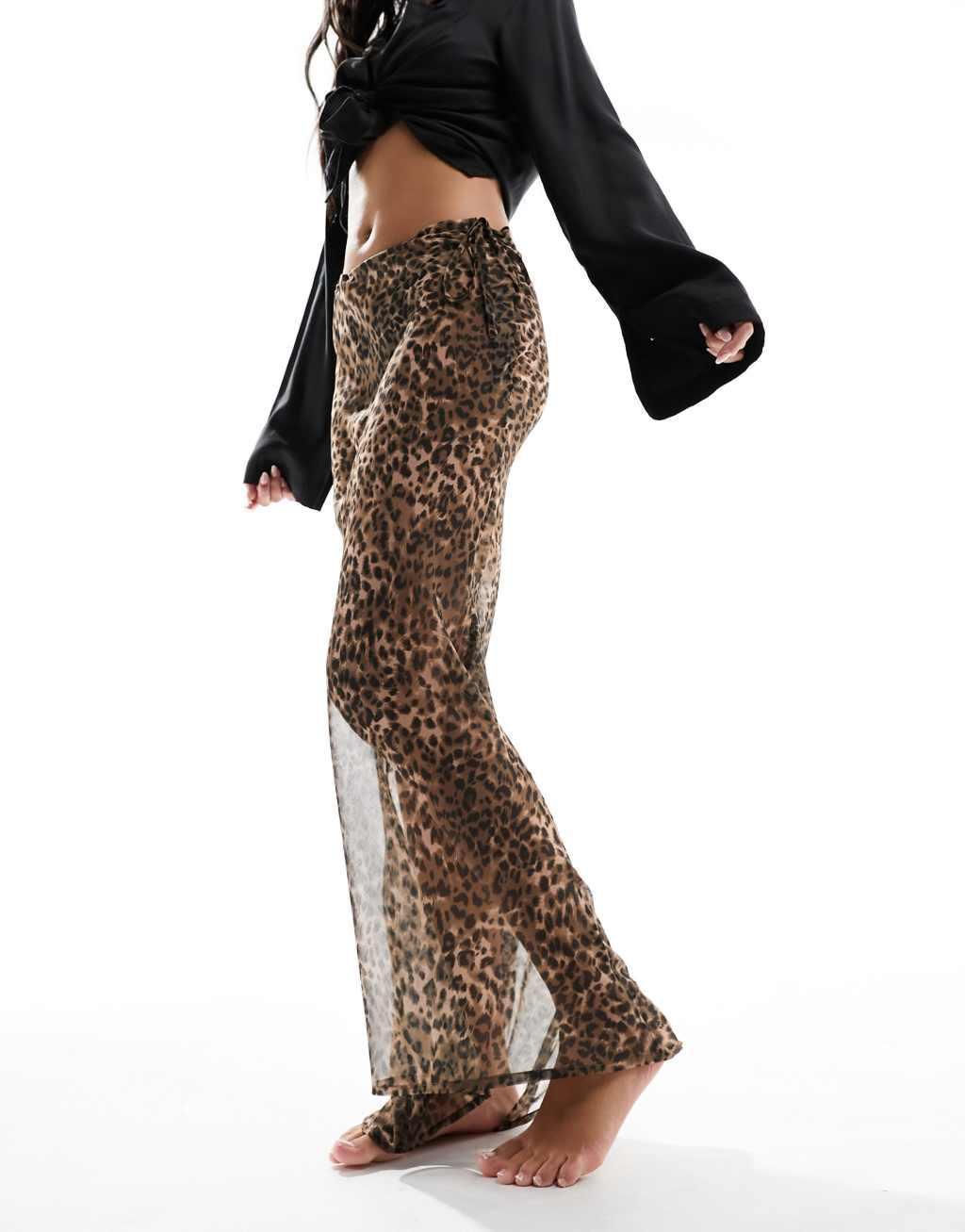 Miss Selfridge beach chiffon maxi skirt in leopard print Product Image