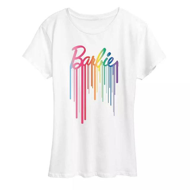 Womens Barbie Logo Rainbow Drip Graphic Tee, Girls Product Image