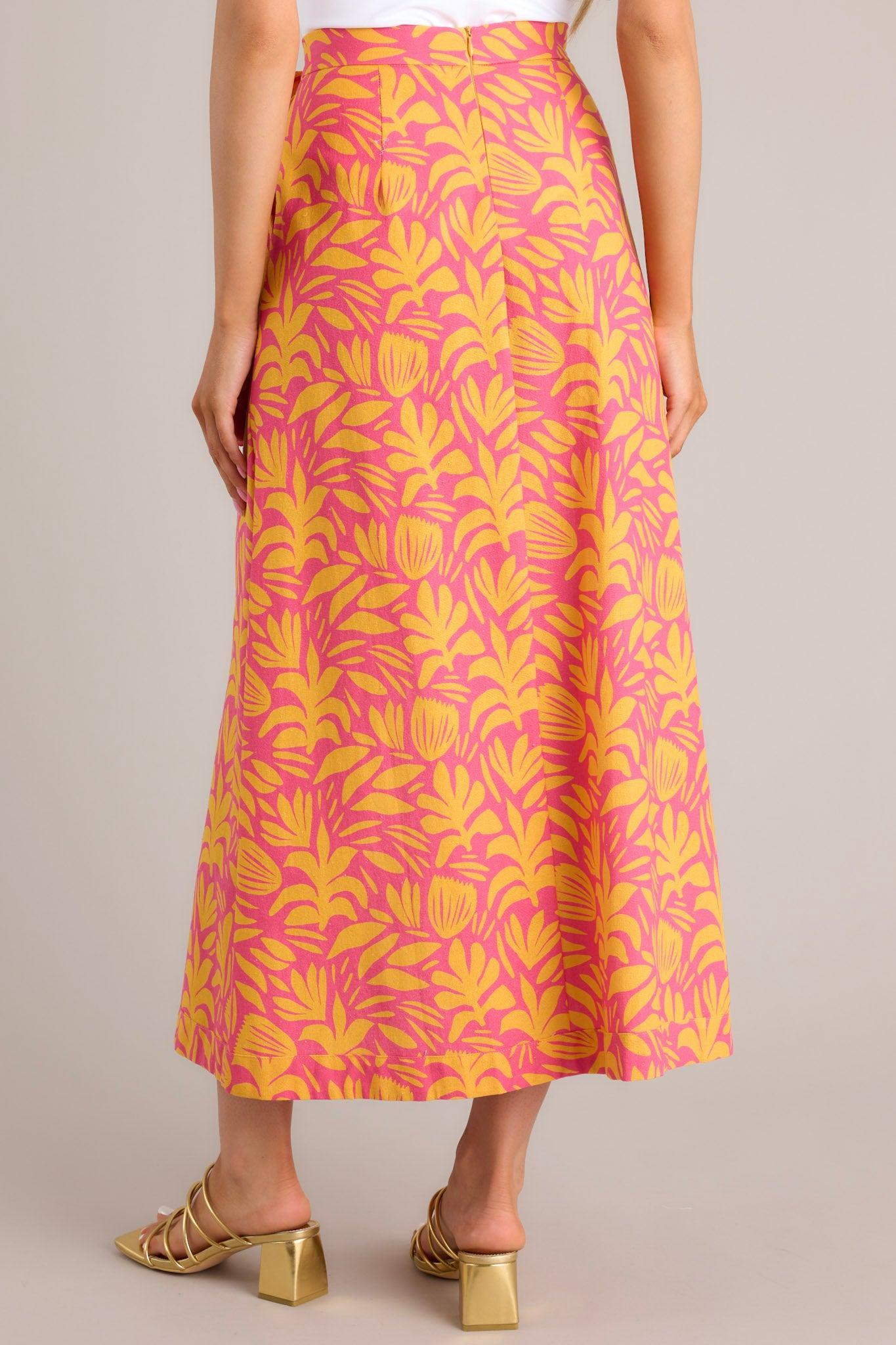 Wild Over You Pink Floral Print Linen Skirt Product Image